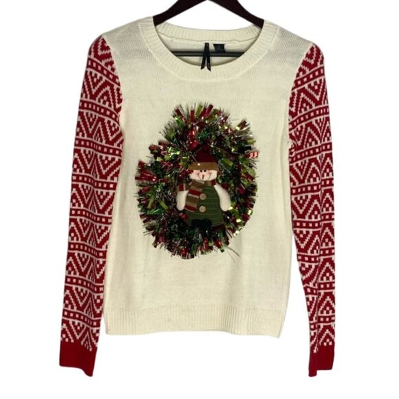 SO IT IS Sweaters - Tacky Christmas Sweater Size Small So It Is Snowman Wreath 3D